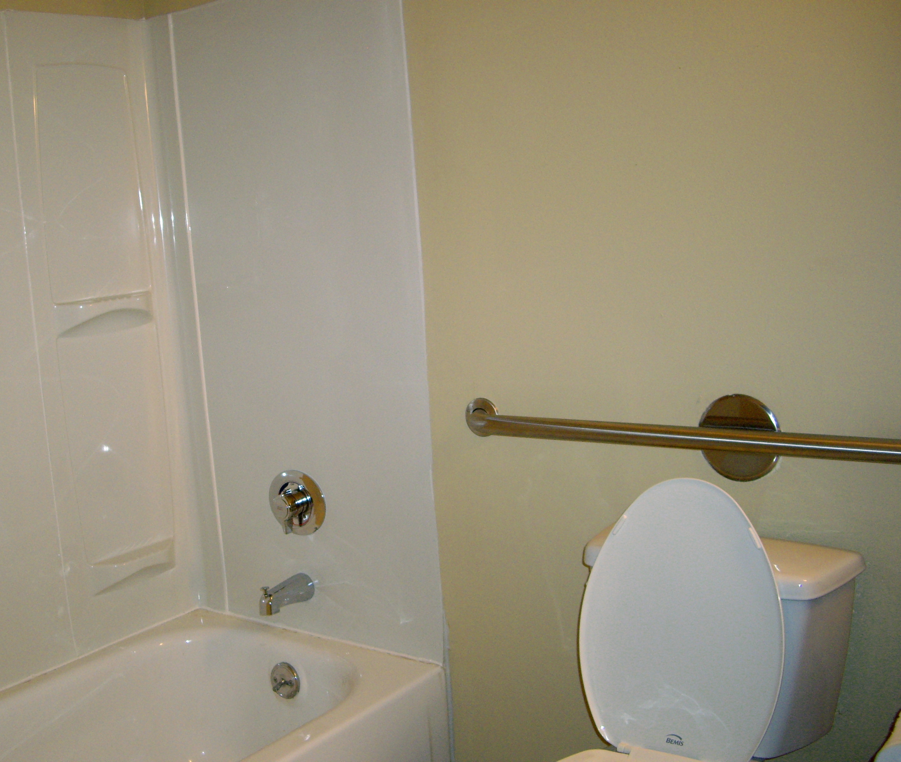Bathroom grab bar beside a shower